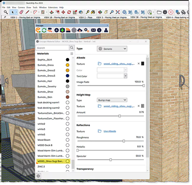 Rys. 8. Nowy materiał jest teraz widoczny w SketchUp - Enscape Material Editor. 