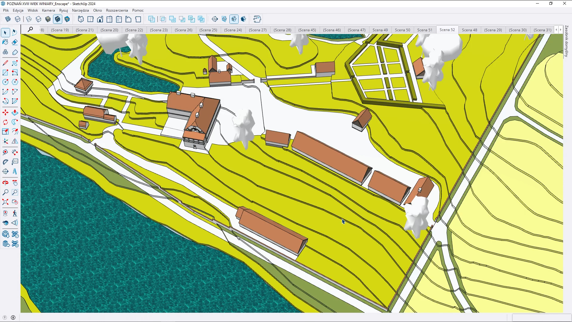 Rozbudowany model 3D miasta wykonany w SketchUp